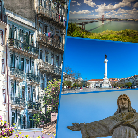 Collage of tourist photos of the Lisbon Portugal.の写真素材