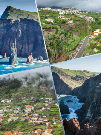Collage of tourist photos of the Madeira island Portugalの写真素材