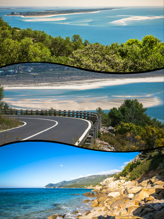 Collage of tourist photos of the Setubal, Portugal.の写真素材