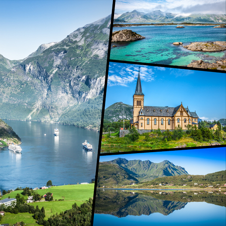 Collage of tourist photos of the Norway.の写真素材