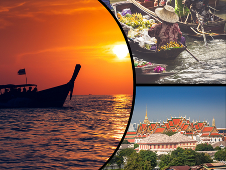 Collage of tourist photos of the Thailand.の写真素材