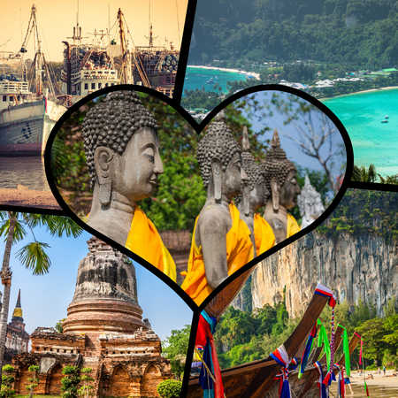 Collage of tourist photos of the Thailand.の写真素材