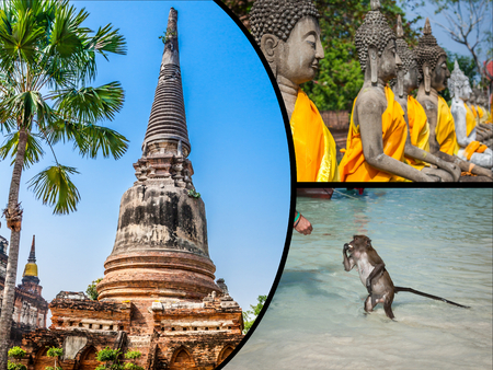 Collage of tourist photos of the Thailand.の写真素材