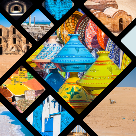 Collage of tourist photos of the Tunisia.の写真素材