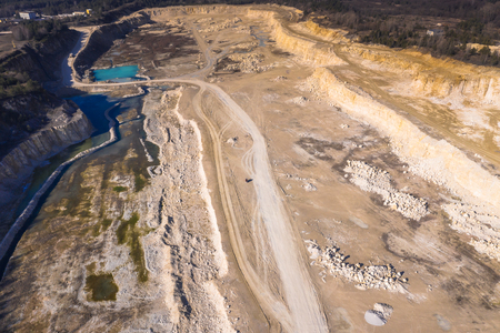 Aerial view of degraded landscape. Destroyed land. View from above. Industrial placeの写真素材