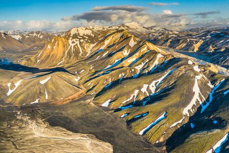 Landmannalaugar National Park - Iceland.Picture made by drone from above.の写真素材