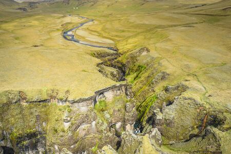 Aerial view of Fjadrargljufur canyon, Iceland.