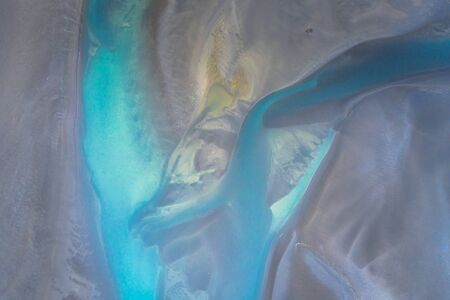 Amazing aerial view of glacier riverbed, delta in Iceland