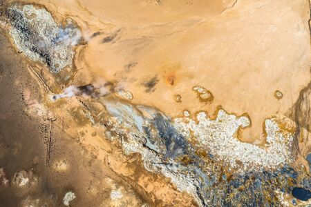 Surreal landscape of Hverir geothermal area near Lake Myvatn, Icelandの写真素材