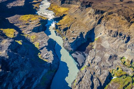 Hafragilsfoss waterfall is part of the never-ending glacier river flowing from the Vatnajokull glacierの写真素材