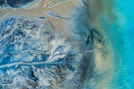 Aerial view of surrealistic industrial place. Human impact on the environment..Degraded landscape.Destroyed land.View from above.の写真素材