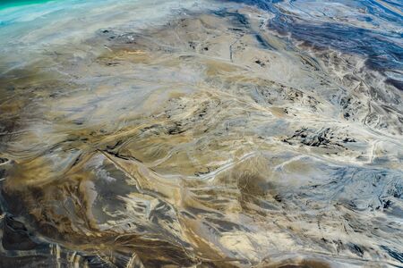 Aerial view of surrealistic industrial place. Human impact on the environment..Degraded...