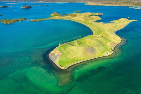 Myvatn Lake landscape at North Iceland. Wiew from aboveの写真素材