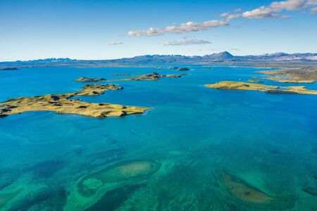 Myvatn Lake landscape at North Iceland. Wiew from aboveの写真素材