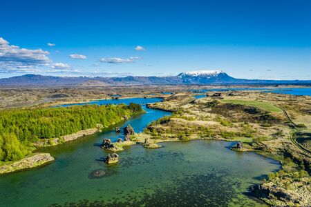Myvatn Lake landscape at North Iceland. Wiew from aboveの写真素材