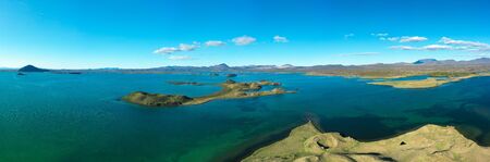 Panoramic view of Lake Myvatn in Northern Iceland.Aerial viewの写真素材