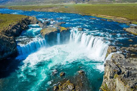 Incredible landscape scene of powerful Godafoss waterfall. Dramatic sky over Godafoss.の写真素材