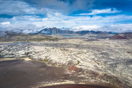 Aerial drone view of Volcanic Landscape Iceland Berserkjahraun, Snaefellsnes