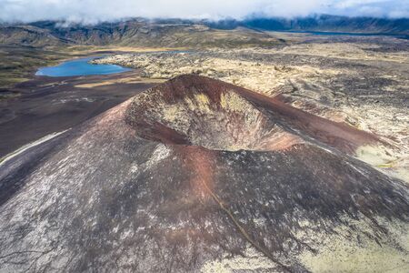 Aerial drone view of Volcanic Landscape Iceland Berserkjahraun, Snaefellsnesの写真素材