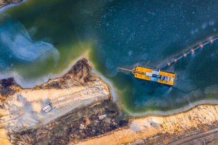 aerial view over the coastline of the lakeの写真素材