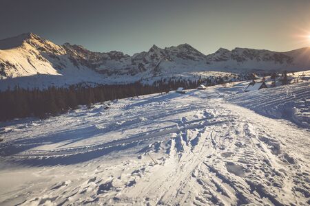 Winter landscape of Hala Gasienicowa(Valey Gasienicowa) in Tatra mountains in Zakopane,Polandの写真素材