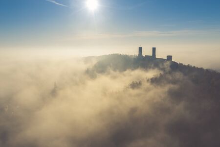 Checiny Castle near kielce,Aerial drone Polandのeditorial素材