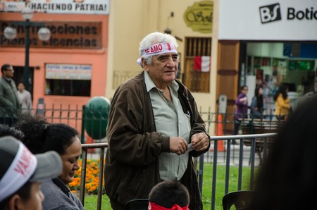 Lima, Peru - OCTOBER 10th 2017: Fanaticism in Peru (Peru vs. Colombia) Russia 2018. fanatic waiting for match timeのeditorial素材