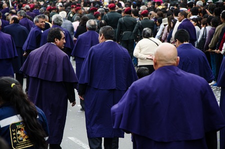 Lima, Peru - OCTOBER 28th 2017: Procession of the Lord of Miracles. It is very common to see the...