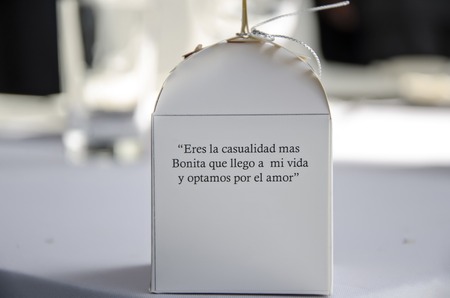 Boxes with decorative messages for marriageの写真素材