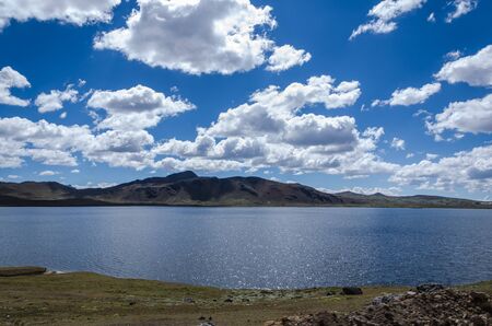 Landscape with lagoon in Cerro de Pasco - Peruの写真素材