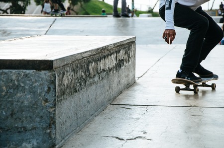 Skater practicing at the Miraflores skatepark in Lima - Peruの写真素材