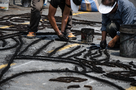 Preparation of floral carpets in the Holy Week or Easter Week in Lima - Peruの写真素材