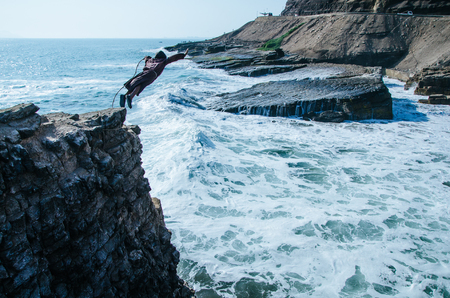 The friar's jump cliff, a beautiful landmark with an interesting back-story. Chorrillos, Lima, Peru.の写真素材