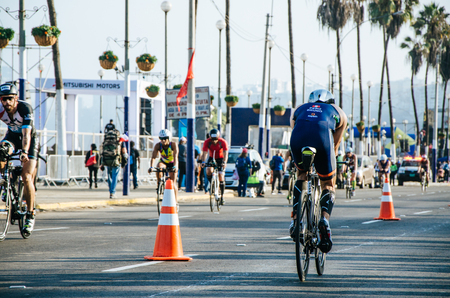 LIMA, PERU - APRIL 22th 2018: Ironman 70.3. Athletes competing in the second stage of this great competition that is now cyclingのeditorial素材