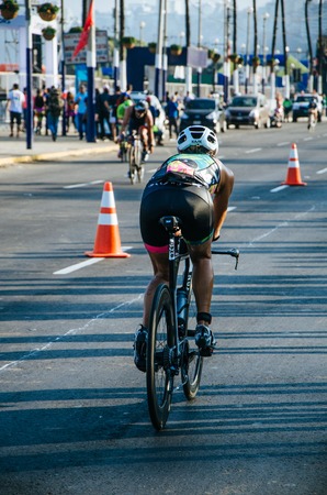 LIMA, PERU - APRIL 22th 2018: Ironman 70.3. Athletes competing in the second stage of this great competition that is now cyclingのeditorial素材