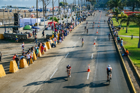 LIMA, PERU - APRIL 22th 2018: Ironman 70.3. Athletes competing in the second stage of this great competition that is now cyclingのeditorial素材