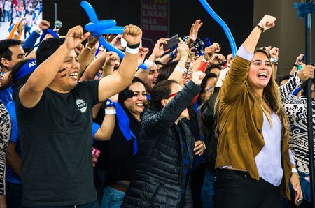 Lima, Peru - October 5th 2018: Festientel. Festival of a cell line company where you see young people cheering their teamのeditorial素材