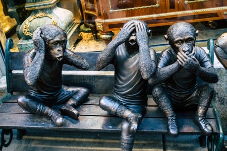 Hear no evil, speak no evil, see no evil , 3 wise monkeys statues in San Francisco.の写真素材