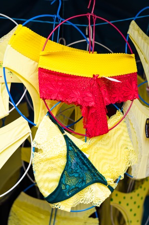 Yellow cotton panties stacked. Concept of good luck for the new year used in Peru.の写真素材
