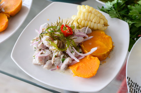 ceviche, seafood dish, peruvian cuisine.の写真素材