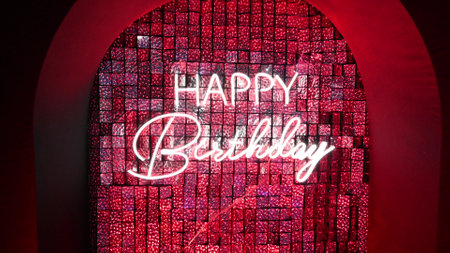 Happy Birthday Neon sign board, Birthday wish background, Birthday Greetings.の写真素材