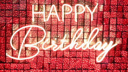 Happy Birthday Neon sign board, Birthday wish background, Birthday Greetings.の写真素材