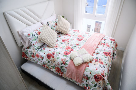 Cozy bedroom with floral bedding