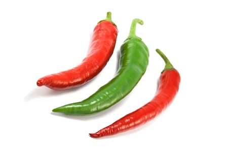three peppers isolated on a white backgroundの写真素材