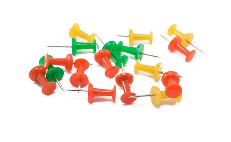 the coloured pins are isolated on a white background
