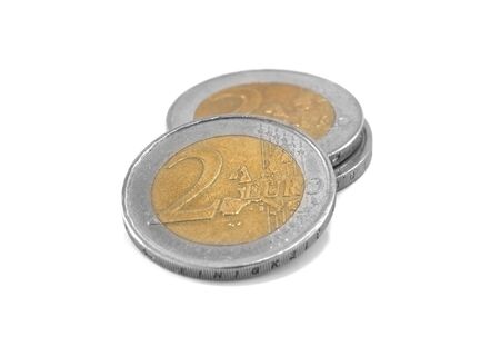euro coin isolated on white backgroundの写真素材