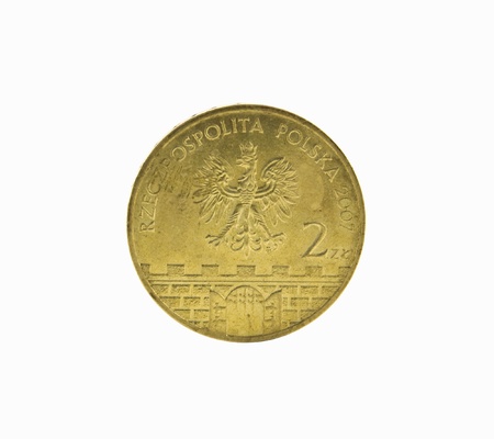 Macro close-up of polish 2 zloty coinの写真素材