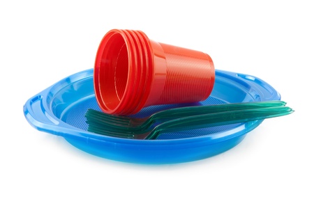 plastic tableware isolated on white