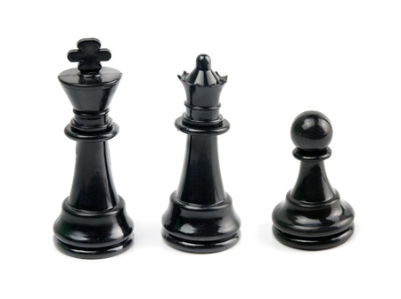 black king, queen and pawn is isolated on whiteの写真素材