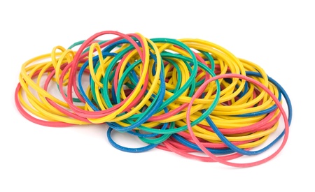 colorful rubber bands on white background 